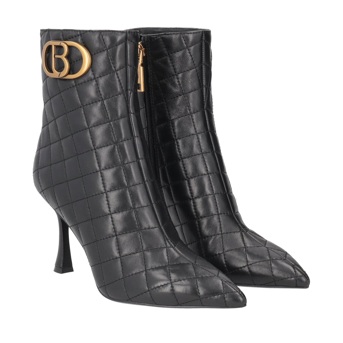 BLACK ICY ANKLE BOOTS IN QUILTED LEATHER