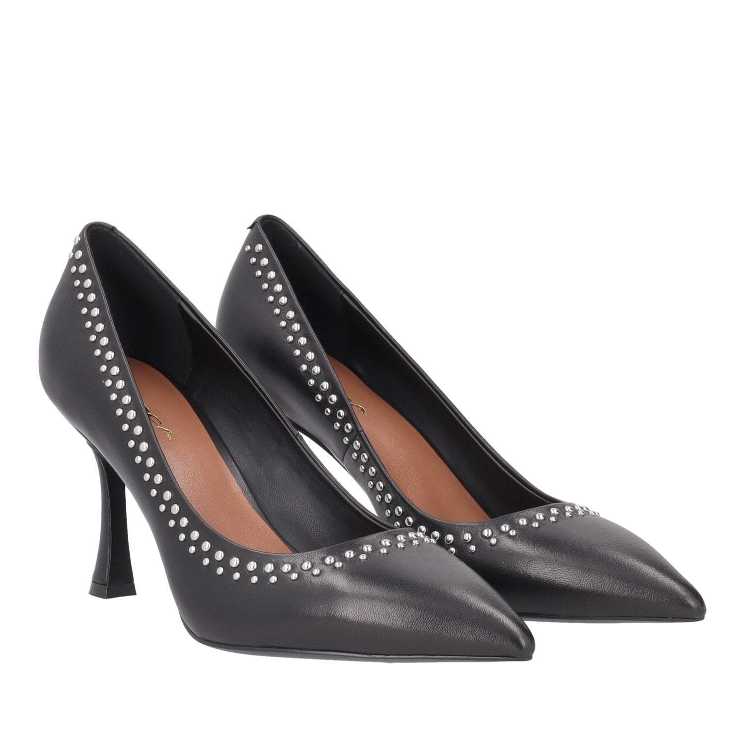 BLACK ICY LEATHER PUMPS WITH STUDS