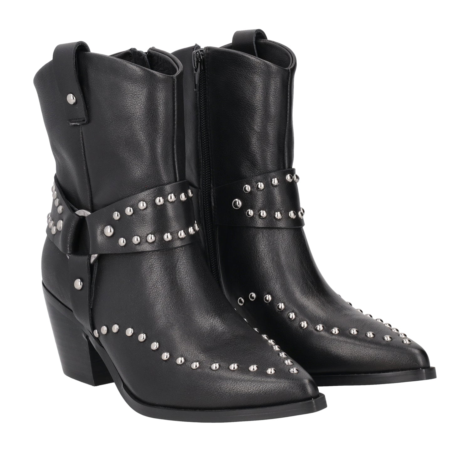 BLACK NEVADO ANKLE BOOT WITH STRAP AND STUDS