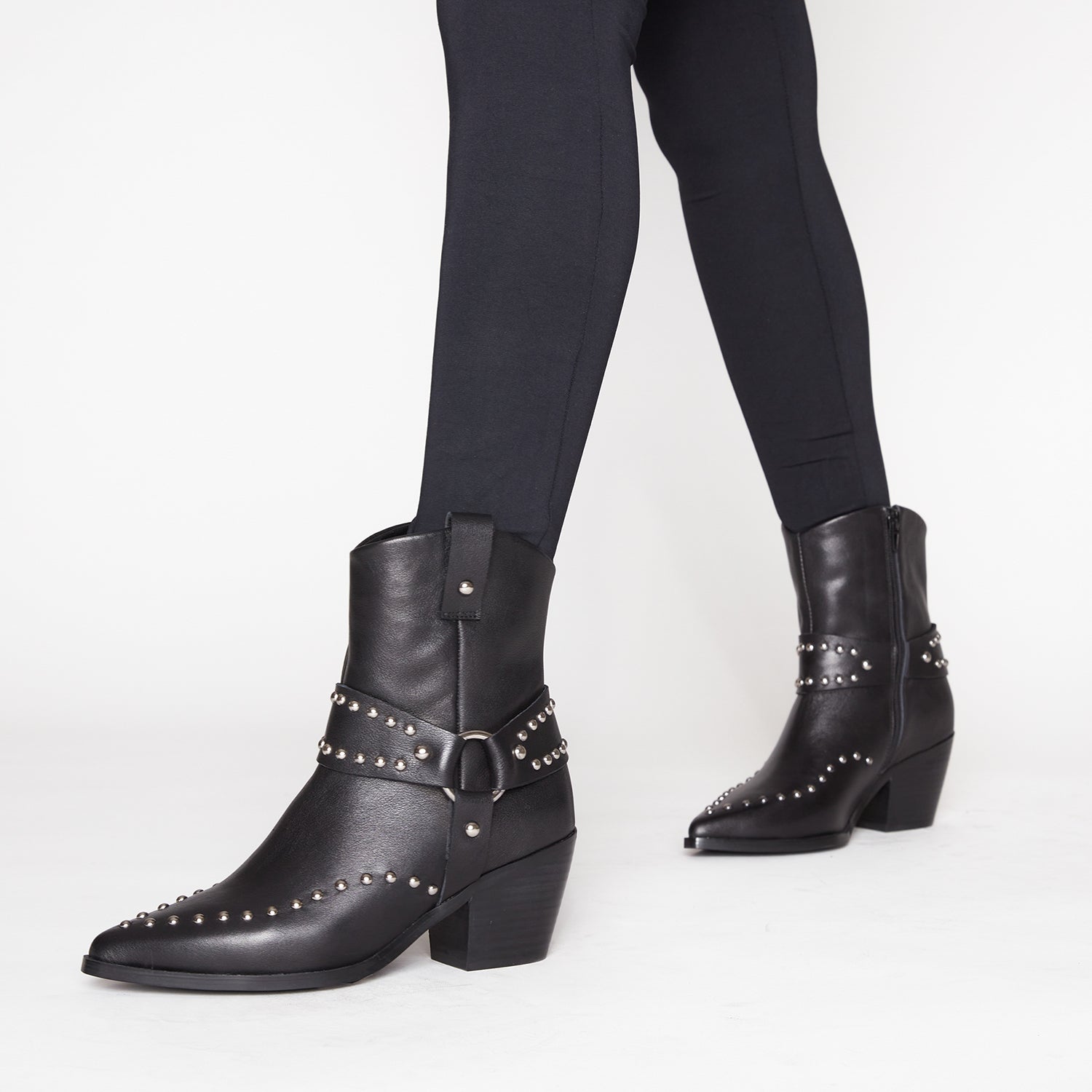 BLACK NEVADO ANKLE BOOT WITH STRAP AND STUDS