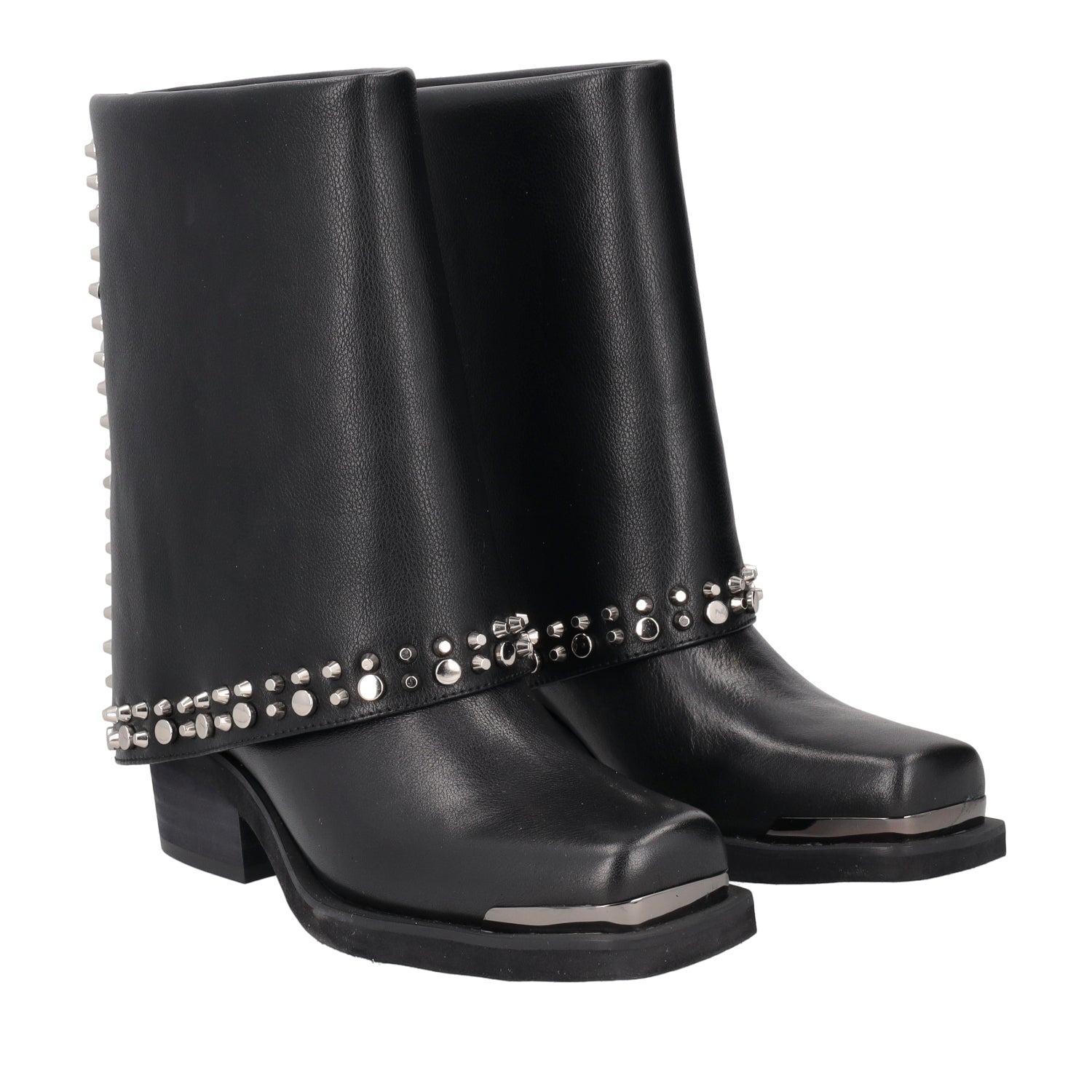 BLACK LEATHER ANKLE BOOT NORTHSTAR WITH STUDS