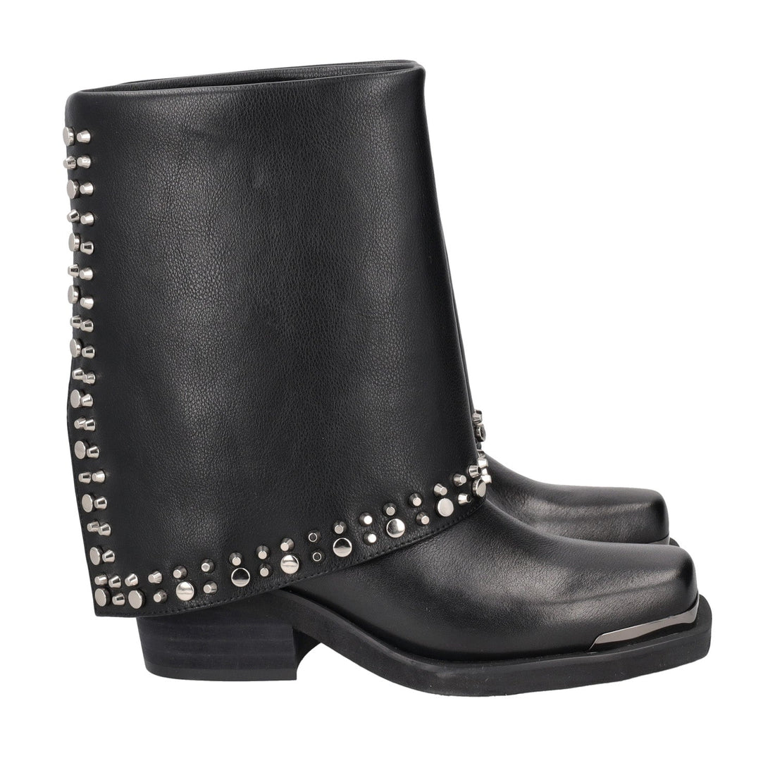 BLACK LEATHER ANKLE BOOT NORTHSTAR WITH STUDS