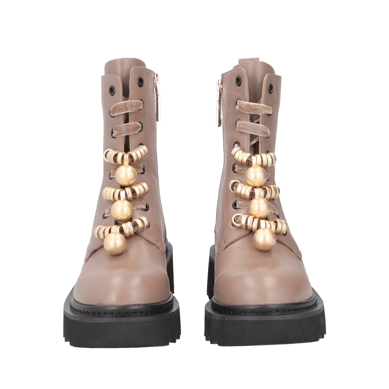 COFFEE SHASTA LEATHER ANKLE BOOT WITH GOLDEN ACCESSORY