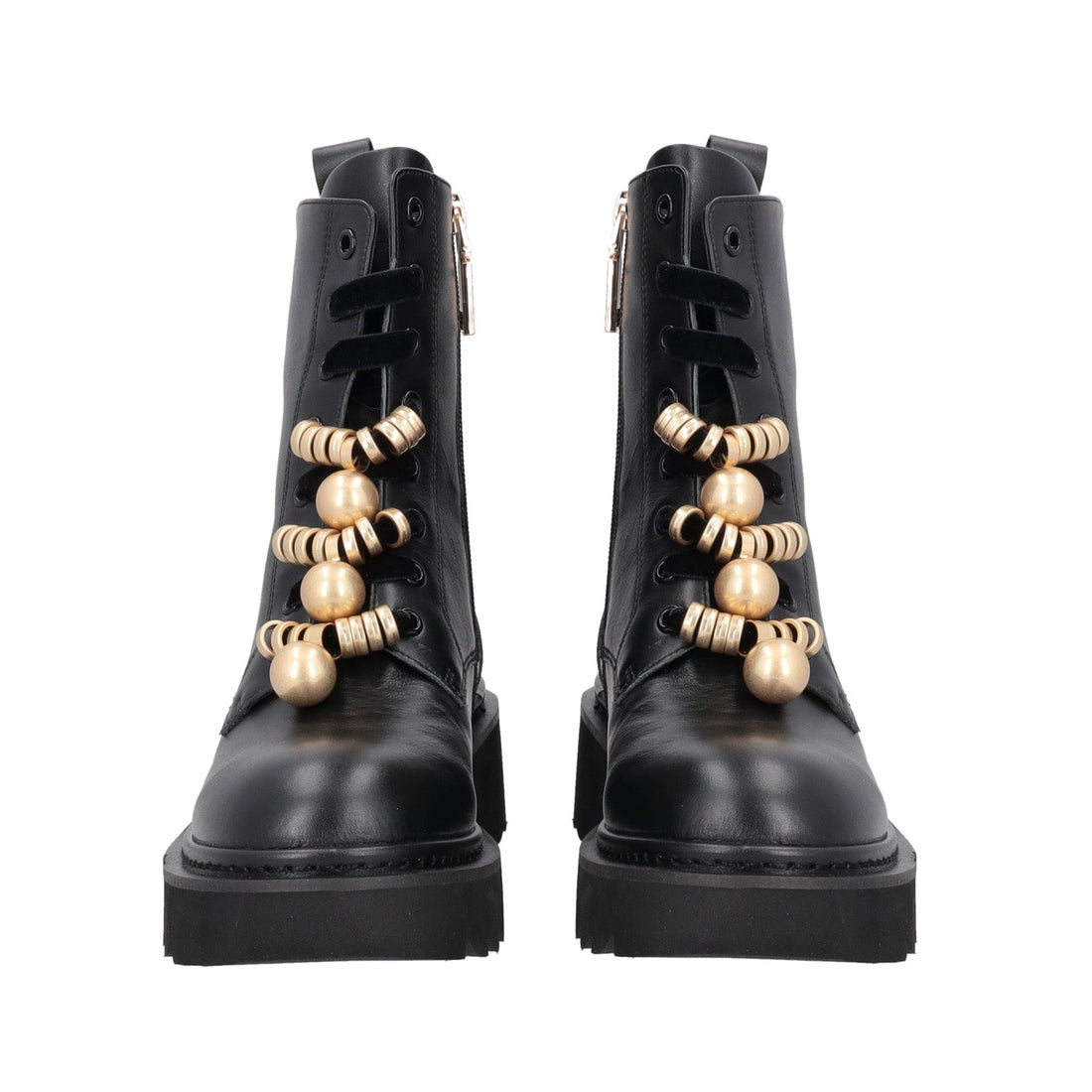 BLACK SHASTA LEATHER ANKLE BOOT WITH GOLDEN ACCESSORY