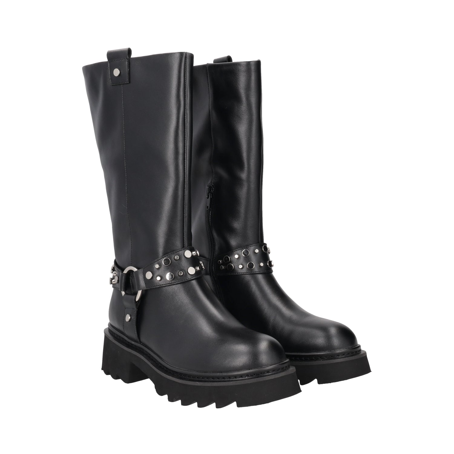 BLACK SHASTA BOOT WITH STRAP AND STUDS