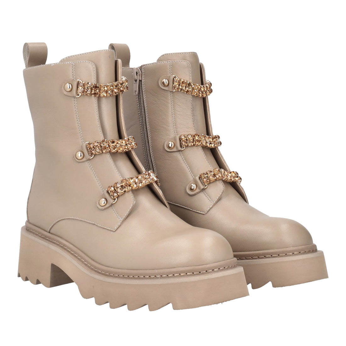 BEIGE SHASTA ANKLE BOOT WITH RHINESTONE ACCESSORY