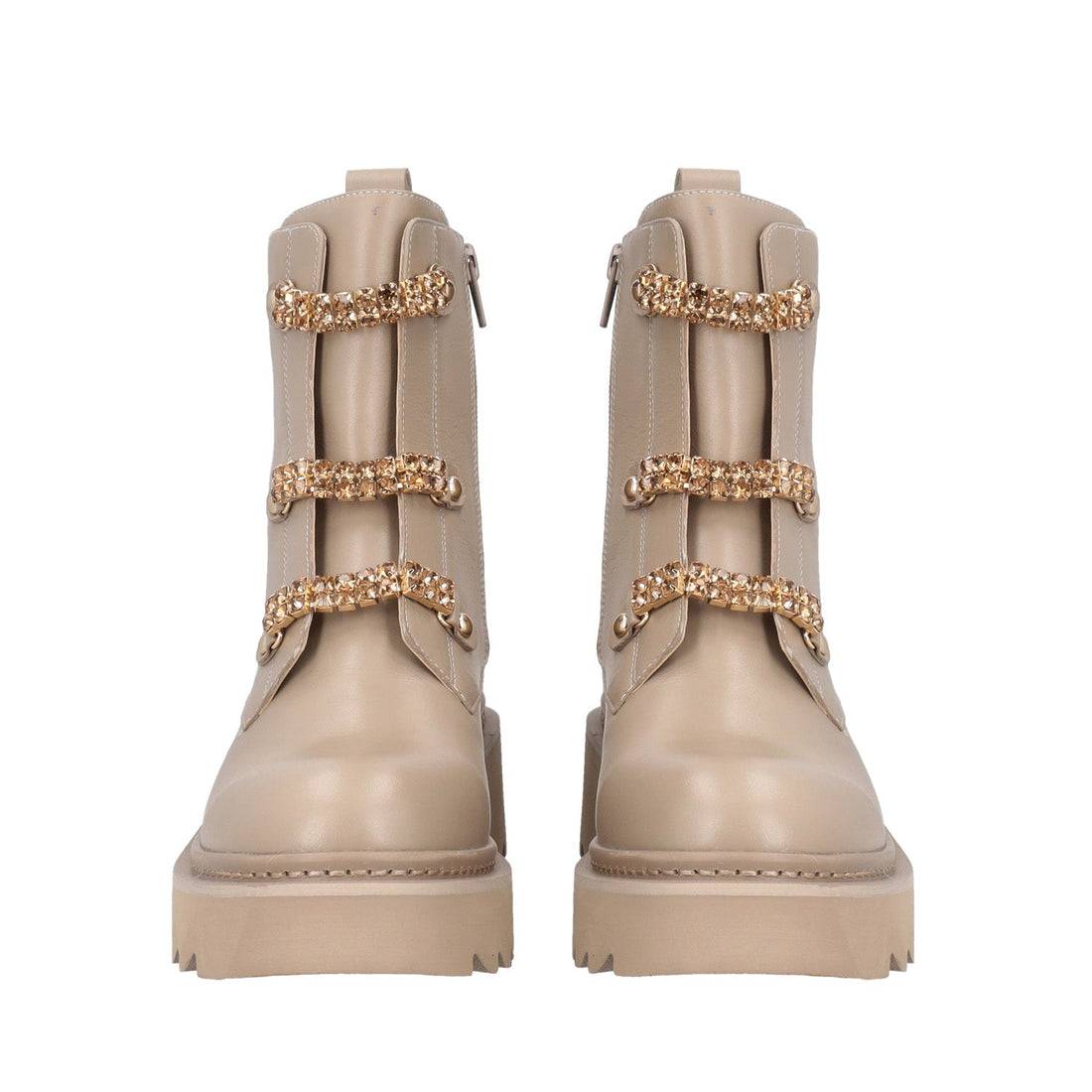 BEIGE SHASTA ANKLE BOOT WITH RHINESTONE ACCESSORY