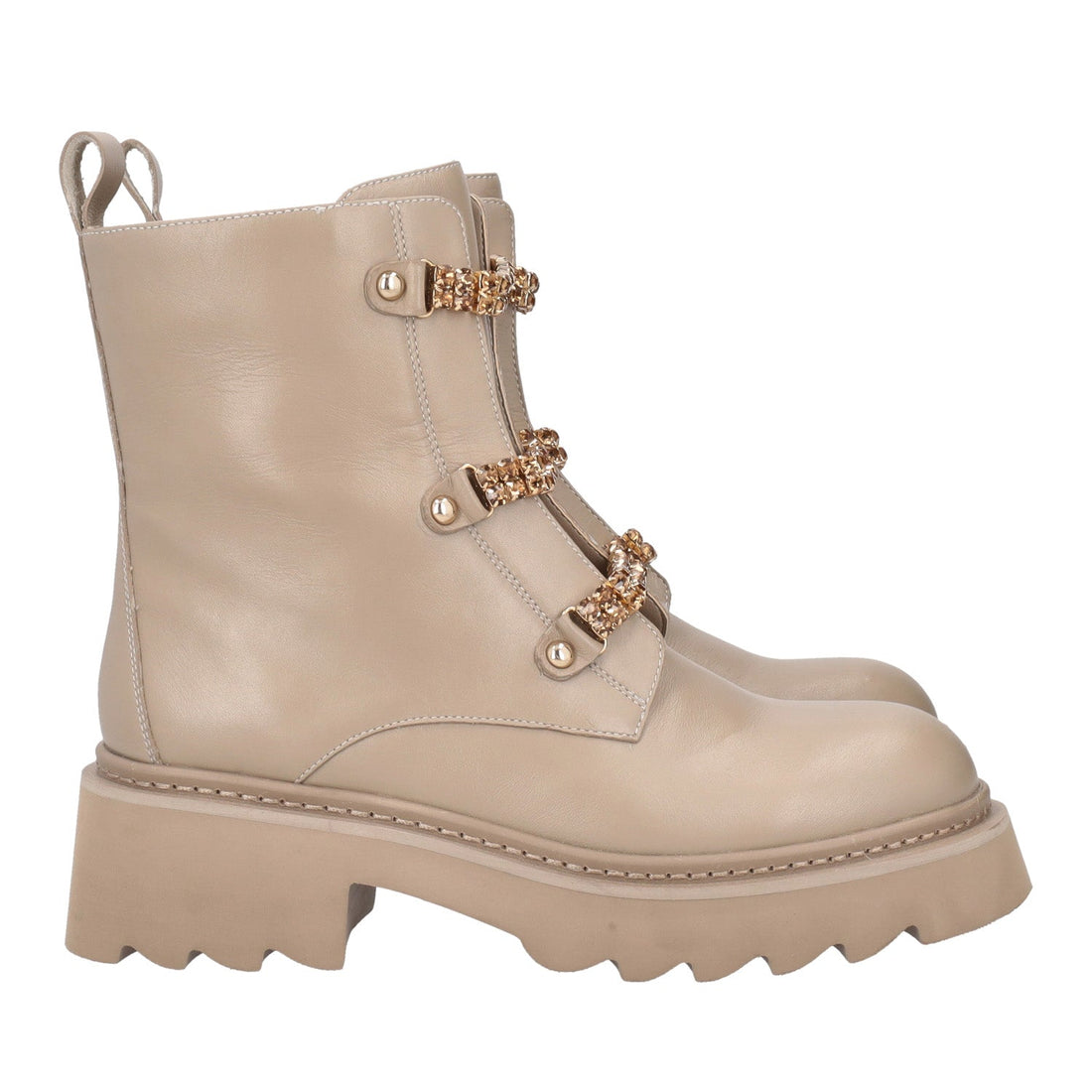 BEIGE SHASTA ANKLE BOOT WITH RHINESTONE ACCESSORY