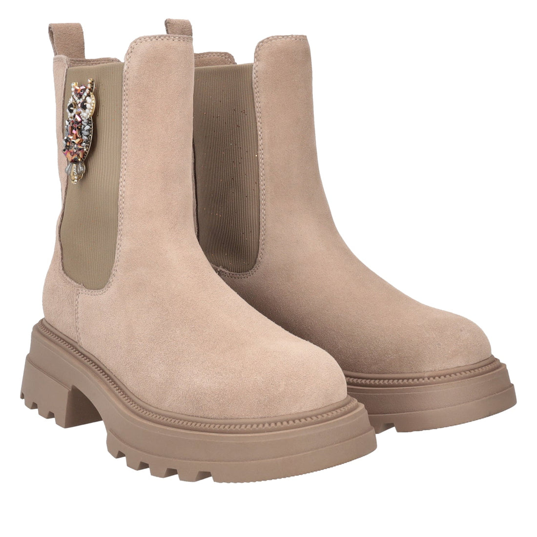 BEIGE SUNVALLEY ANKLE BOOT WITH OWL ACCESSORY