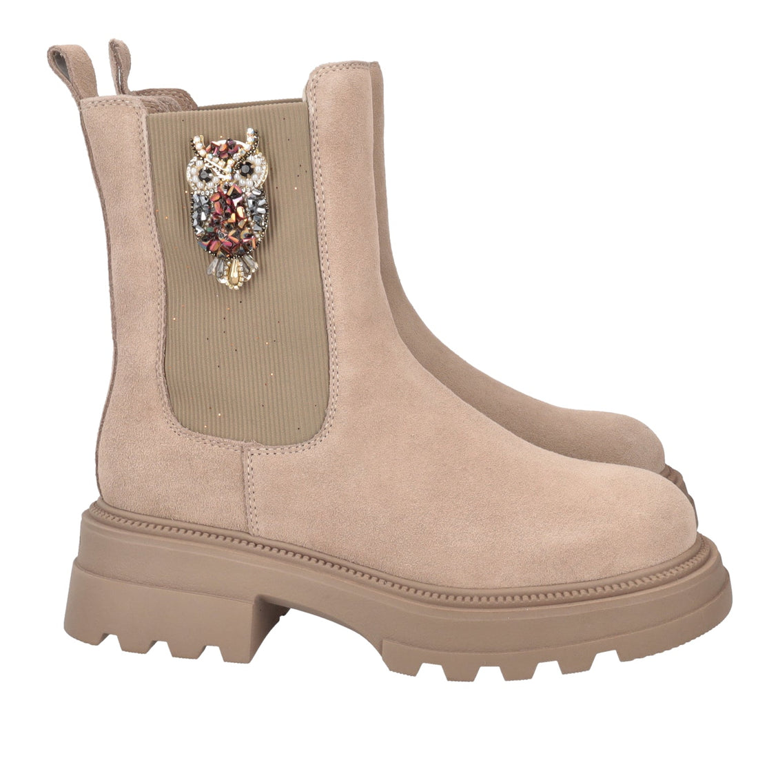 BEIGE SUNVALLEY ANKLE BOOT WITH OWL ACCESSORY