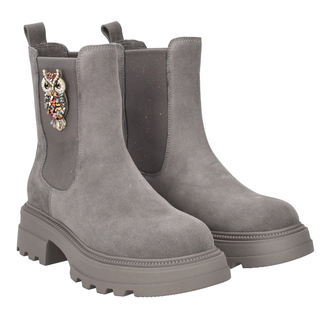 DARK GREY SUNVALLEY ANKLE BOOT WITH OWL ACCESSORY