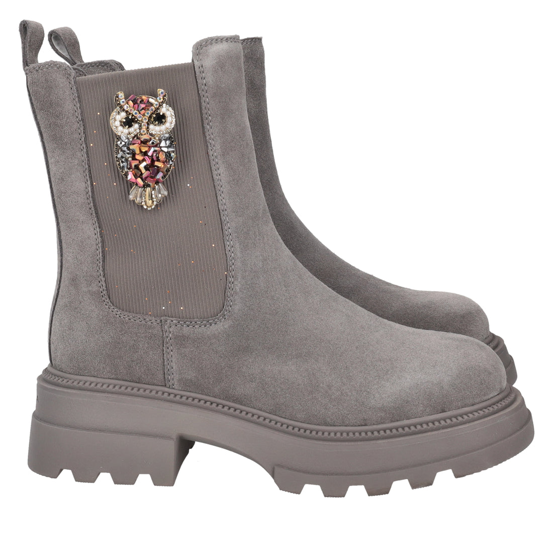 DARK GREY SUNVALLEY ANKLE BOOT WITH OWL ACCESSORY