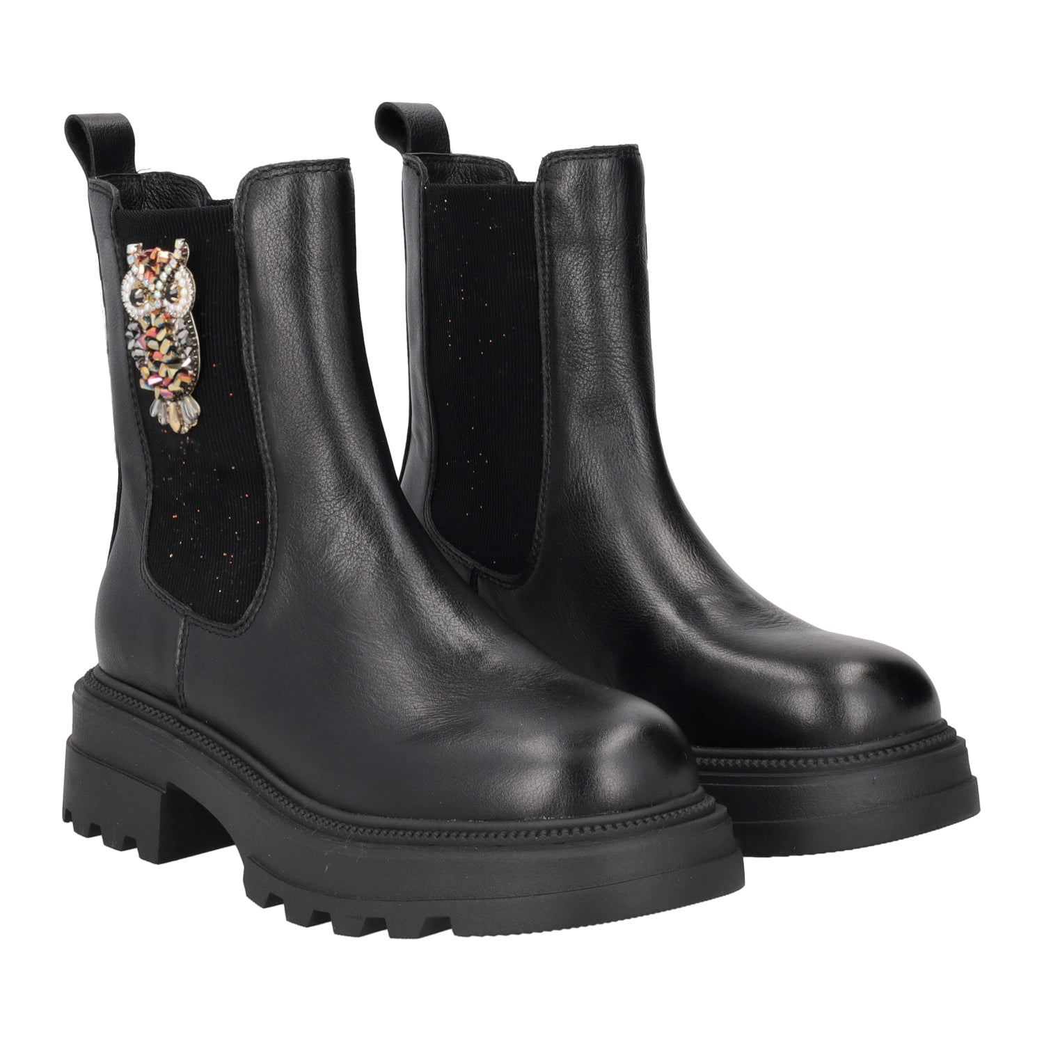 BLACK SUNVALLEY ANKLE BOOT WITH OWL ACCESSORY