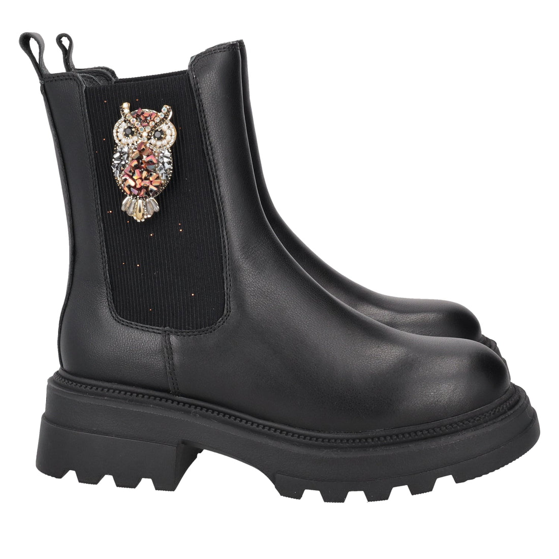 BLACK SUNVALLEY ANKLE BOOT WITH OWL ACCESSORY