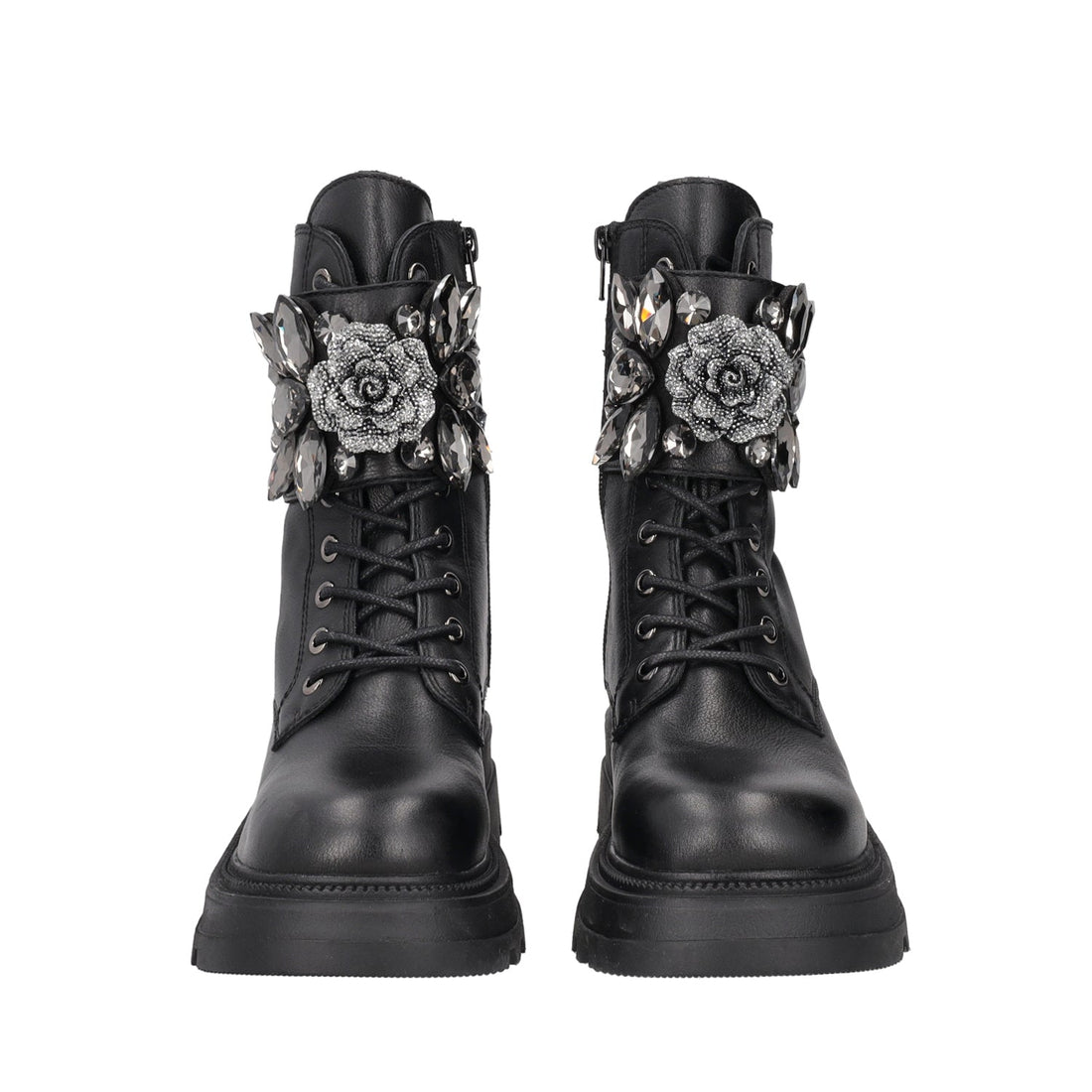 BLACK SUNVALLEY LACED BIKER WITH JEWEL FLOWER