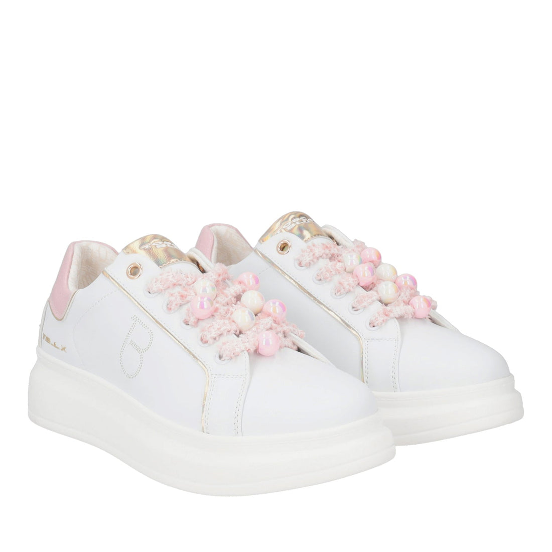 Sneaker Bellatrix con perle effetto boreale colore bianco/rosa