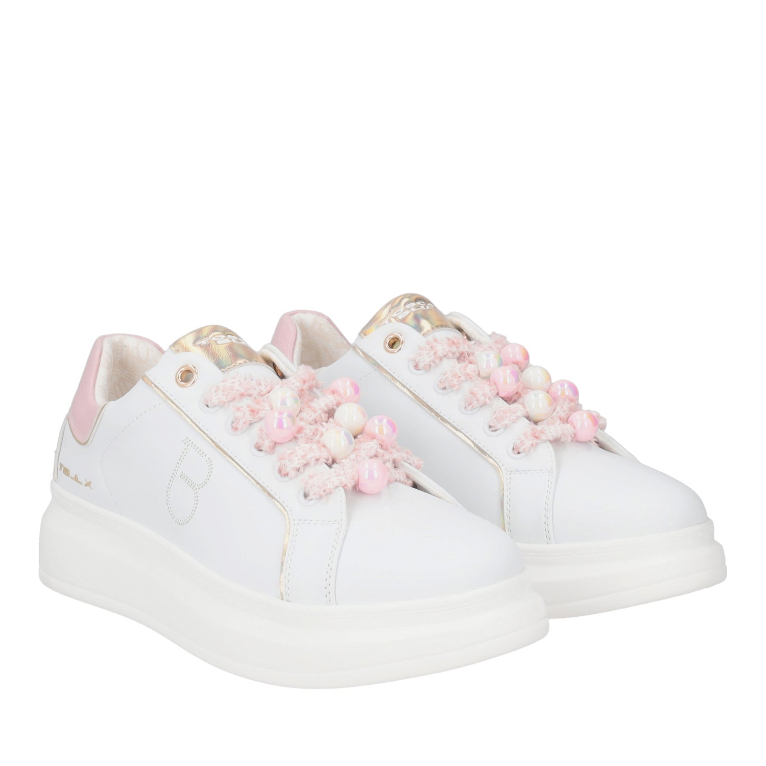 WHITE/PINK BELLATRIX SNEAKER WITH BOREAL EFFECT PEARLS