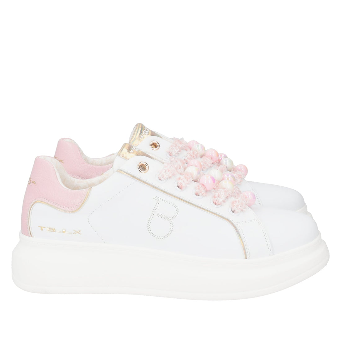 WIHTE/PINK BELLATRIX SNEAKER WITH BOREAL EFFECT PEARLS