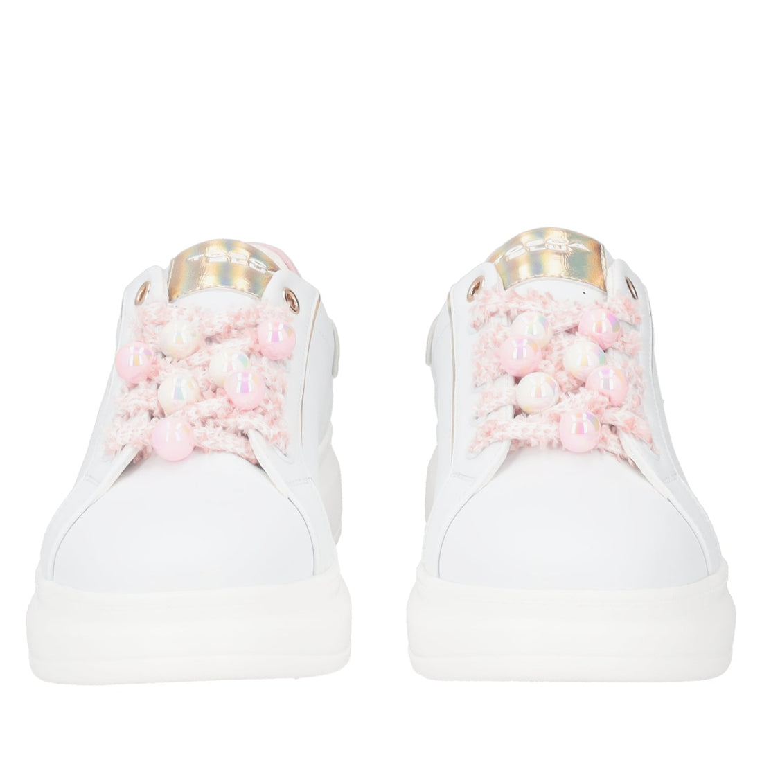 Sneaker Bellatrix con perle effetto boreale colore bianco/rosa