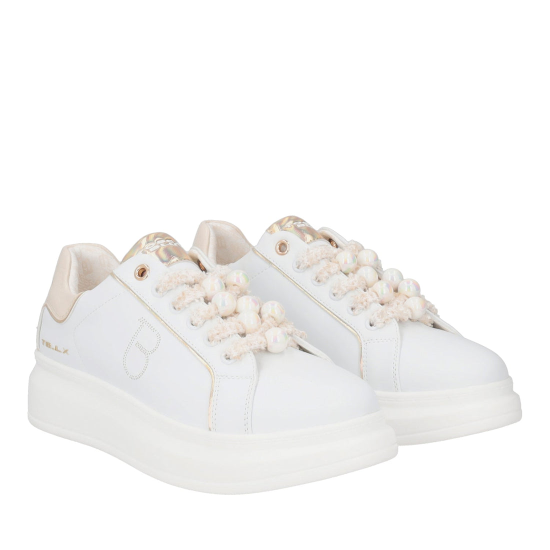 BIANCO/BEIGE BELLATRIX SNEAKER WITH BOREAL EFFECT PEARLS