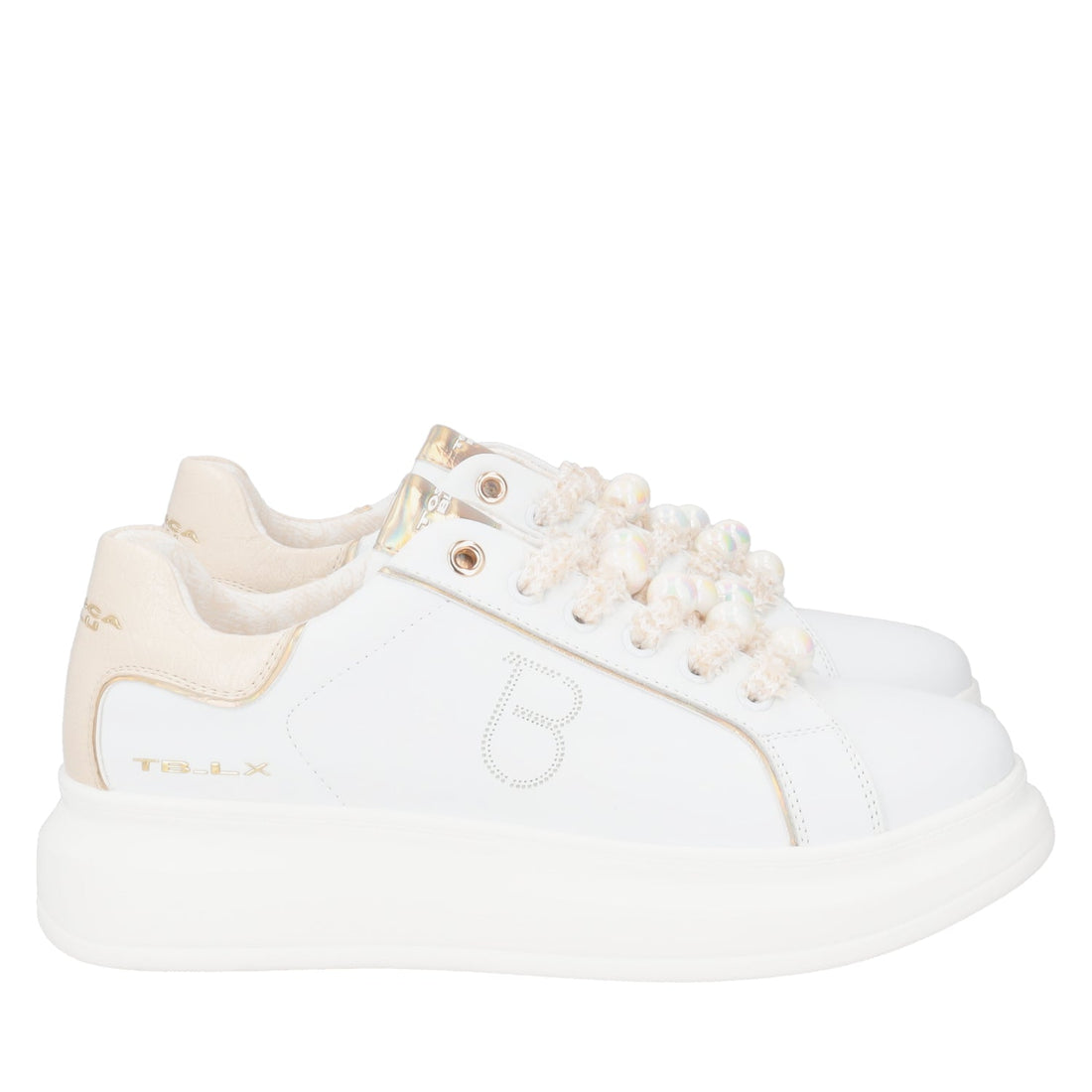 BIANCO/BEIGE BELLATRIX SNEAKER WITH BOREAL EFFECT PEARLS