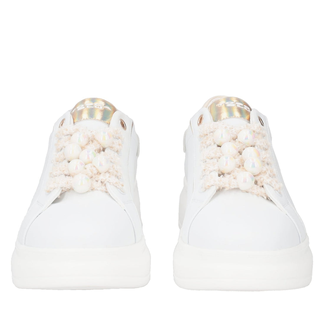 BIANCO/BEIGE BELLATRIX SNEAKER WITH BOREAL EFFECT PEARLS