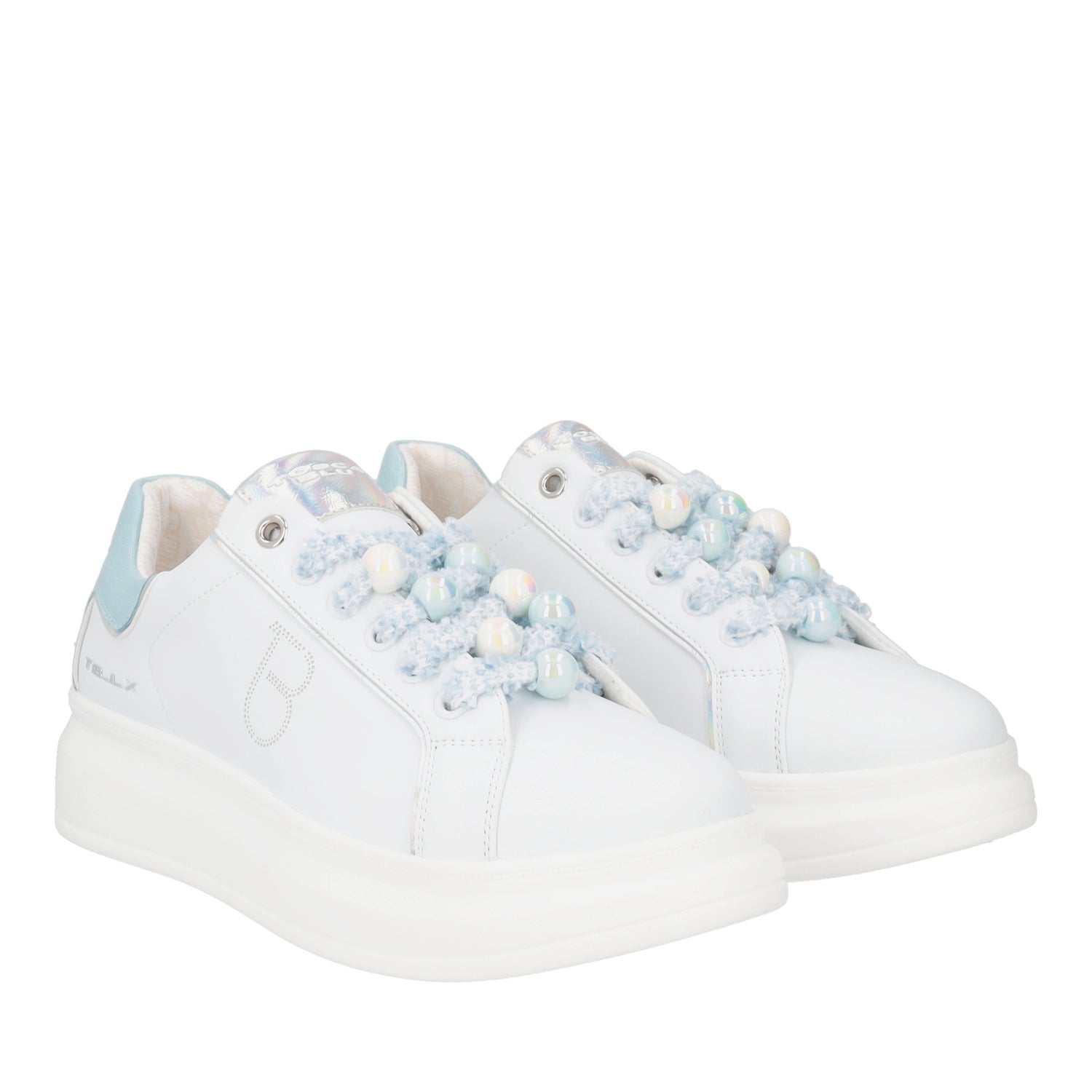 Sneaker Bellatrix con perle effetto boreale colore bianco/azzurro