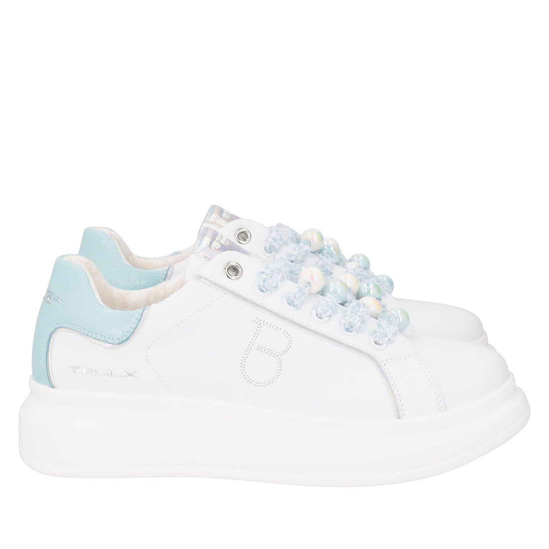 BIANCO/AZZURRO BELLATRIX SNEAKER WITH BOREAL EFFECT PEARLS