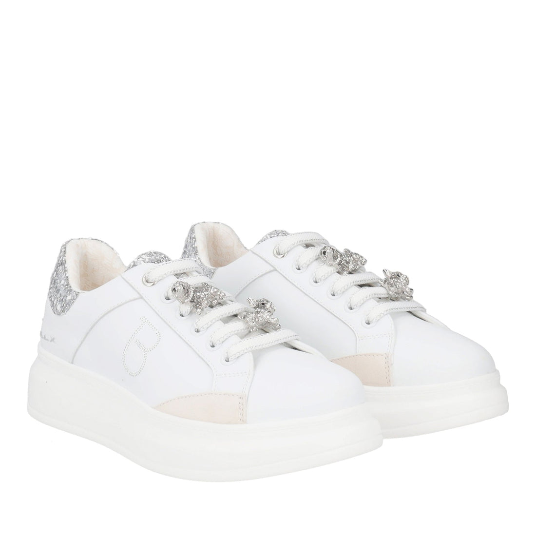 WHITE/SILVER BELLATRIX SNEAKER WITH RHINESTONE ACCESSORY