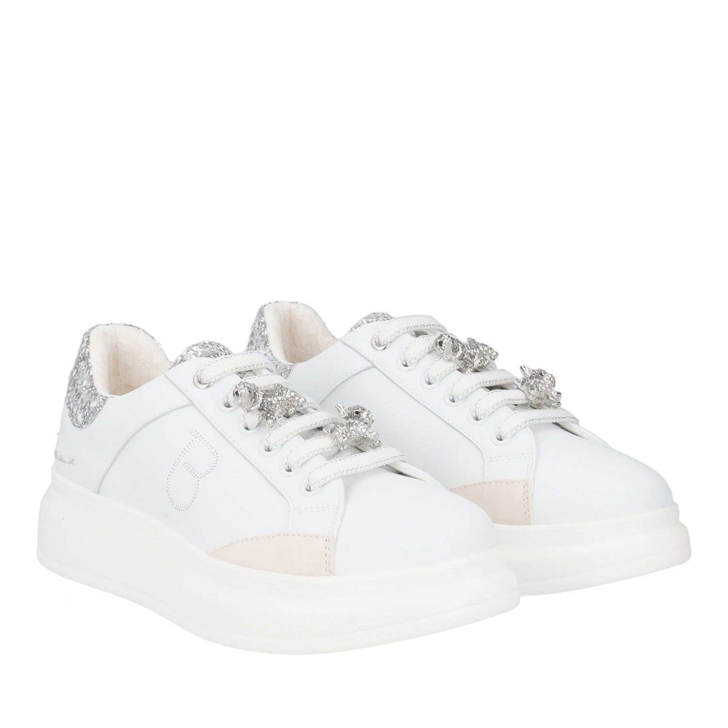 WHITE/SILVER BELLATRIX SNEAKER WITH RHINESTONE ACCESSORY