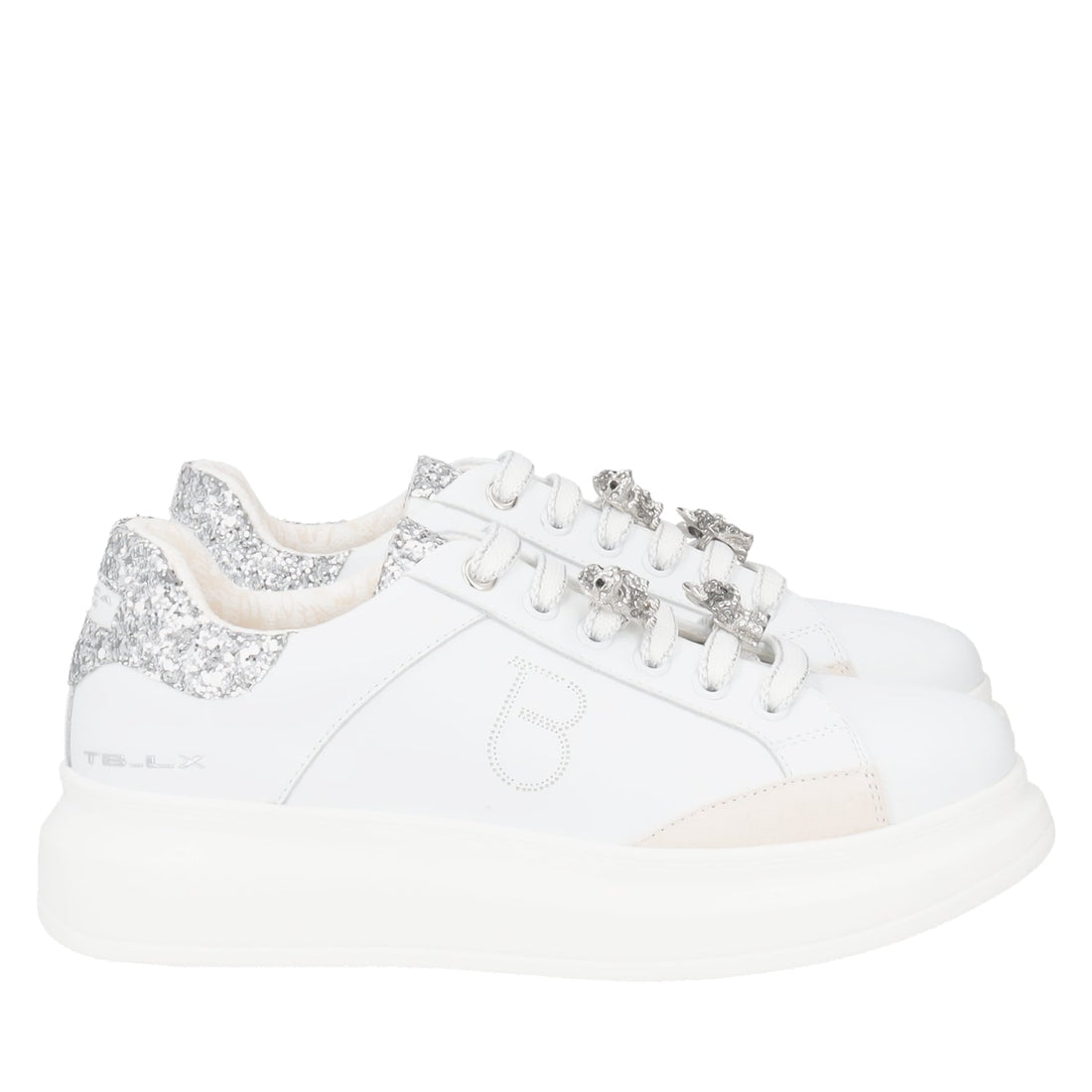 WHITE/SILVER BELLATRIX SNEAKER WITH RHINESTONE ACCESSORY