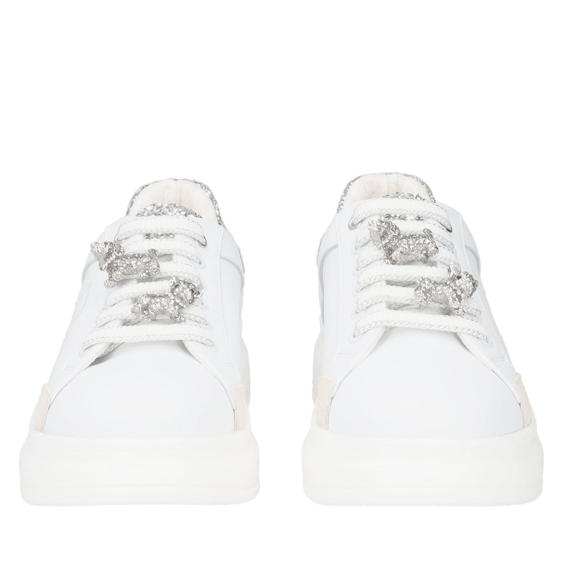 WHITE/SILVER BELLATRIX SNEAKER WITH RHINESTONE ACCESSORY