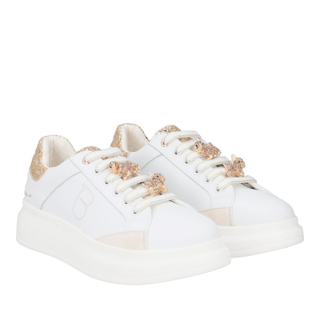 WHITE/GOLD BELLATRIX SNEAKER WITH RHINESTONE ACCESSORY