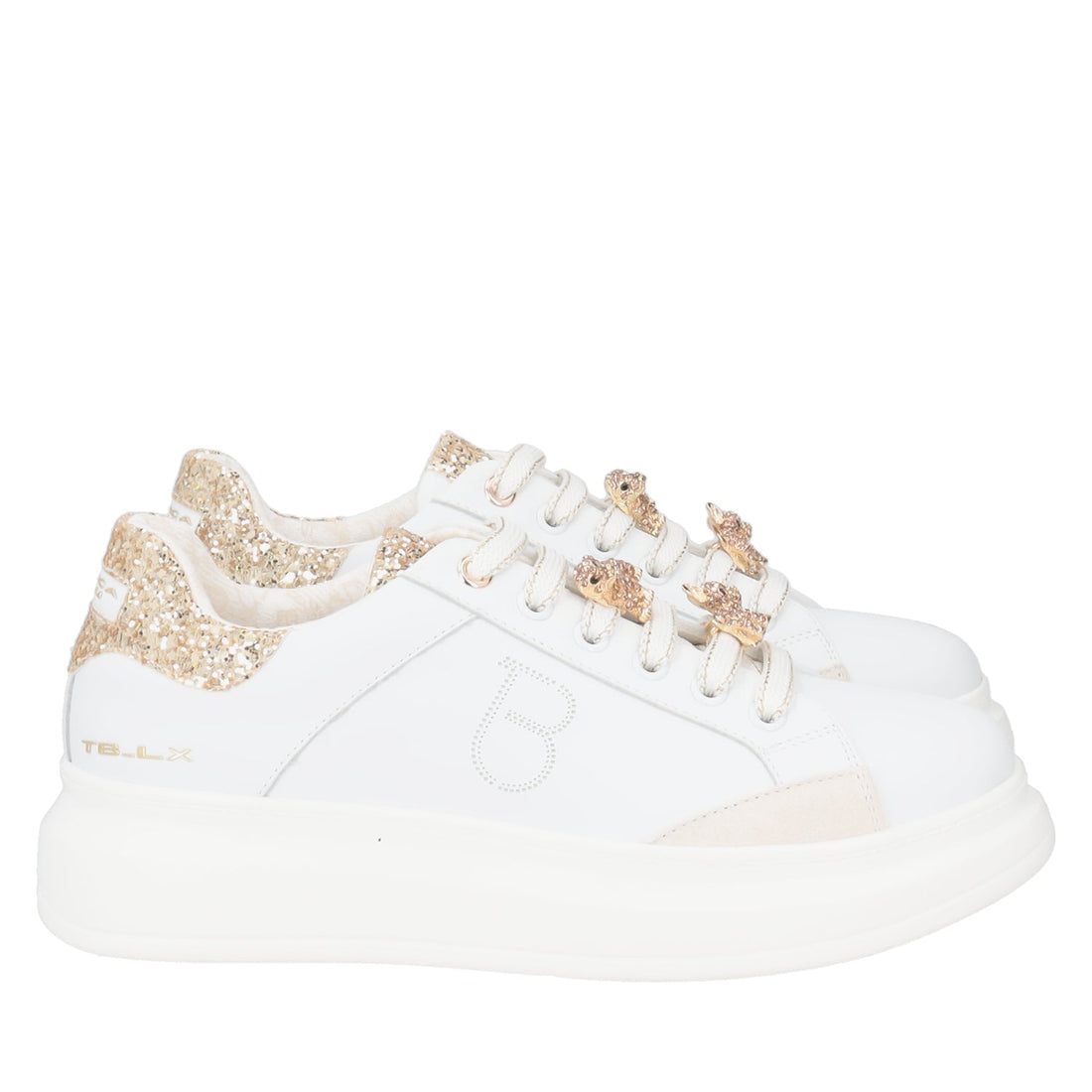 WHITE/GOLD BELLATRIX SNEAKER WITH RHINESTONE ACCESSORY