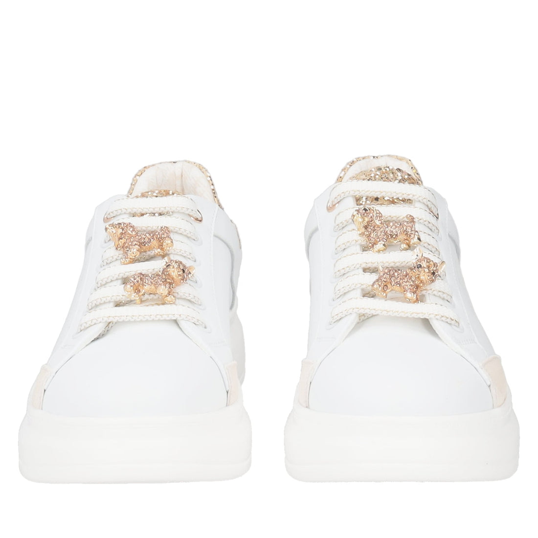 WHITE/GOLD BELLATRIX SNEAKER WITH RHINESTONE ACCESSORY