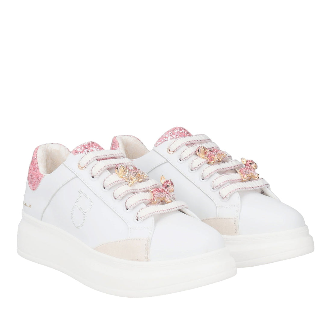 WHITE/FUCSIA BELLATRIX SNEAKER WITH RHINESTONE ACCESSORY