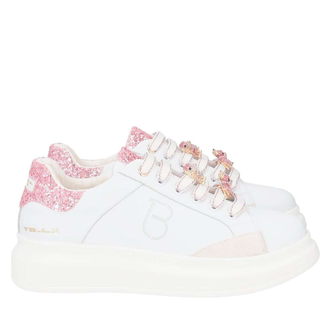 WHITE/FUCSIA BELLATRIX SNEAKER WITH RHINESTONE ACCESSORY