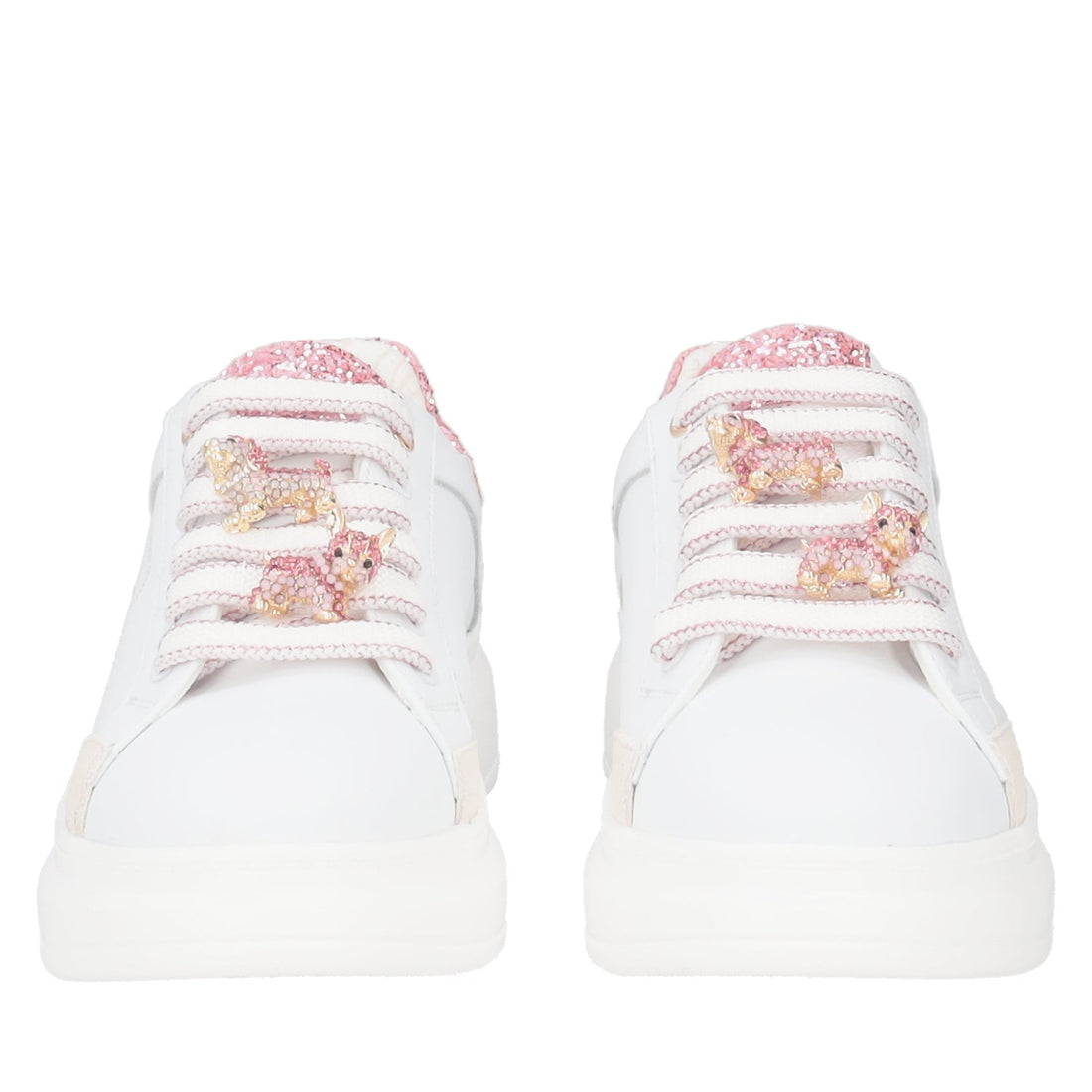 WHITE/FUCSIA BELLATRIX SNEAKER WITH RHINESTONE ACCESSORY