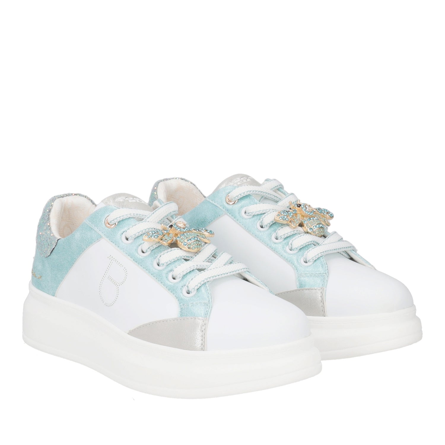 WHITE/AQUA BELLATRIX LEATHER SNEAKER WITH ACCESSORY