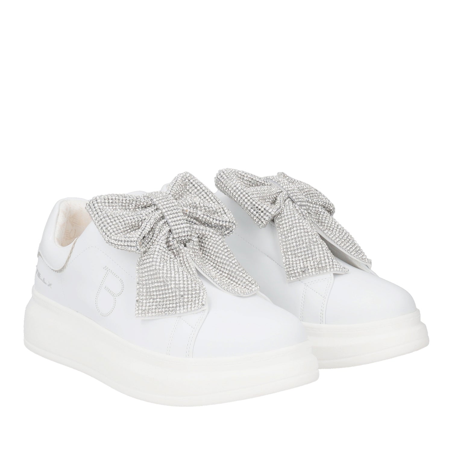 Sneaker Bellatrix con maxi fiocco in strass colore bianco/argento