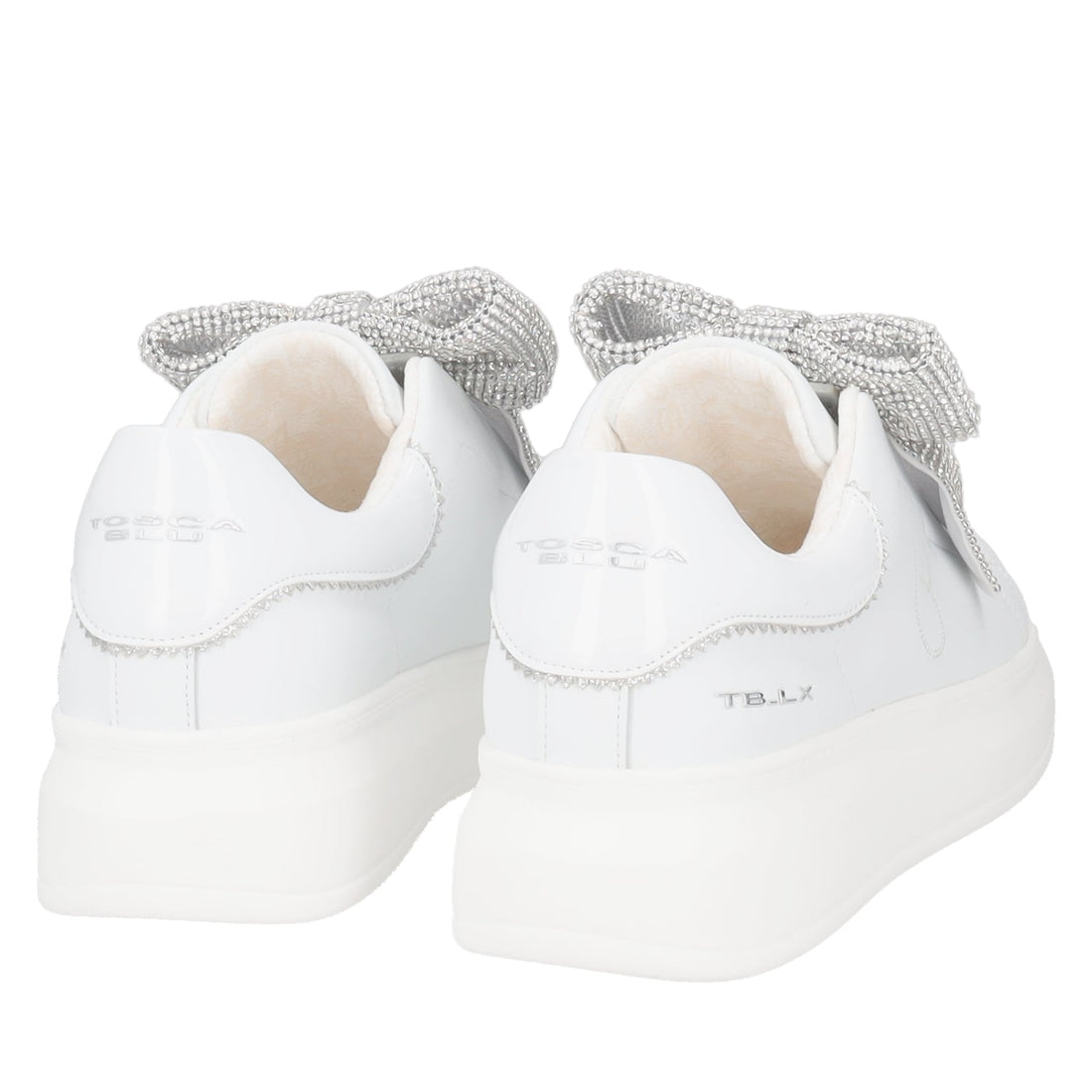 WHITE/SILVER BELLATRIX SNEAKER WITH MAXI RHINESTONE BOW