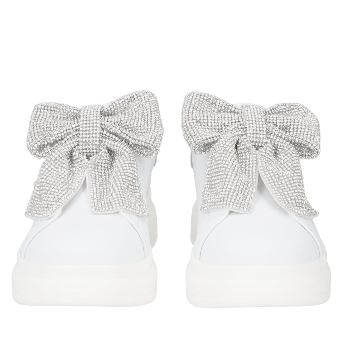 WHITE/SILVER BELLATRIX SNEAKER WITH MAXI RHINESTONE BOW