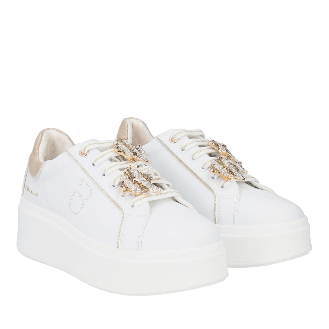 WHITE/GOLD ELETTRA SNEAKER WITH JEWEL ACCESSORY