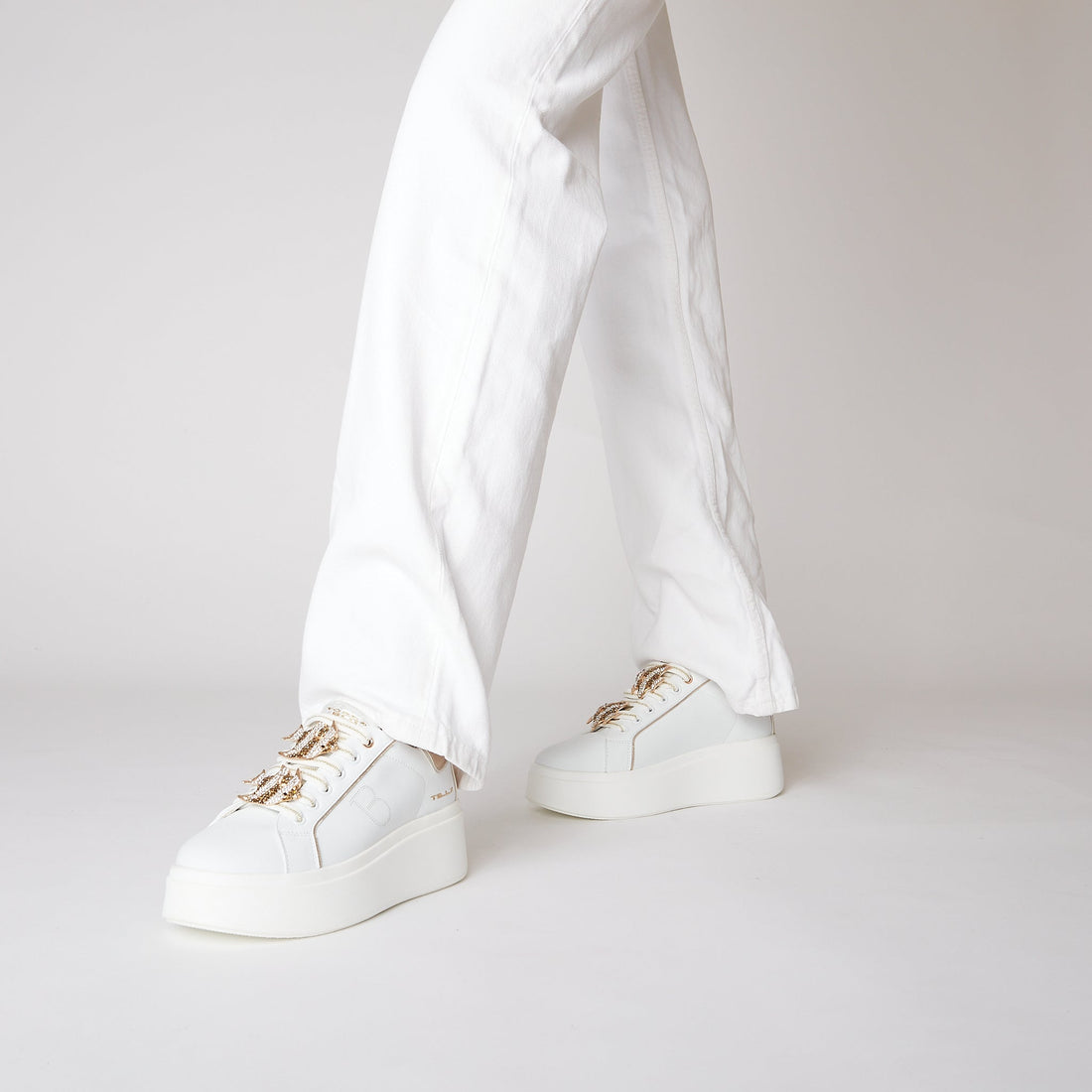 WHITE/GOLD ELETTRA SNEAKER WITH JEWEL ACCESSORY