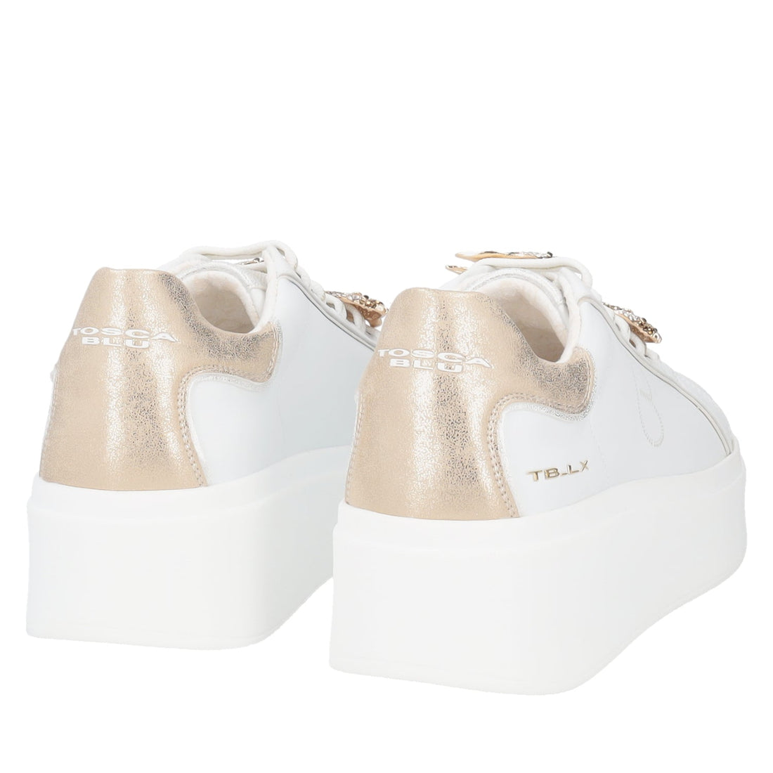 WHITE/GOLD ELETTRA SNEAKER WITH JEWEL ACCESSORY