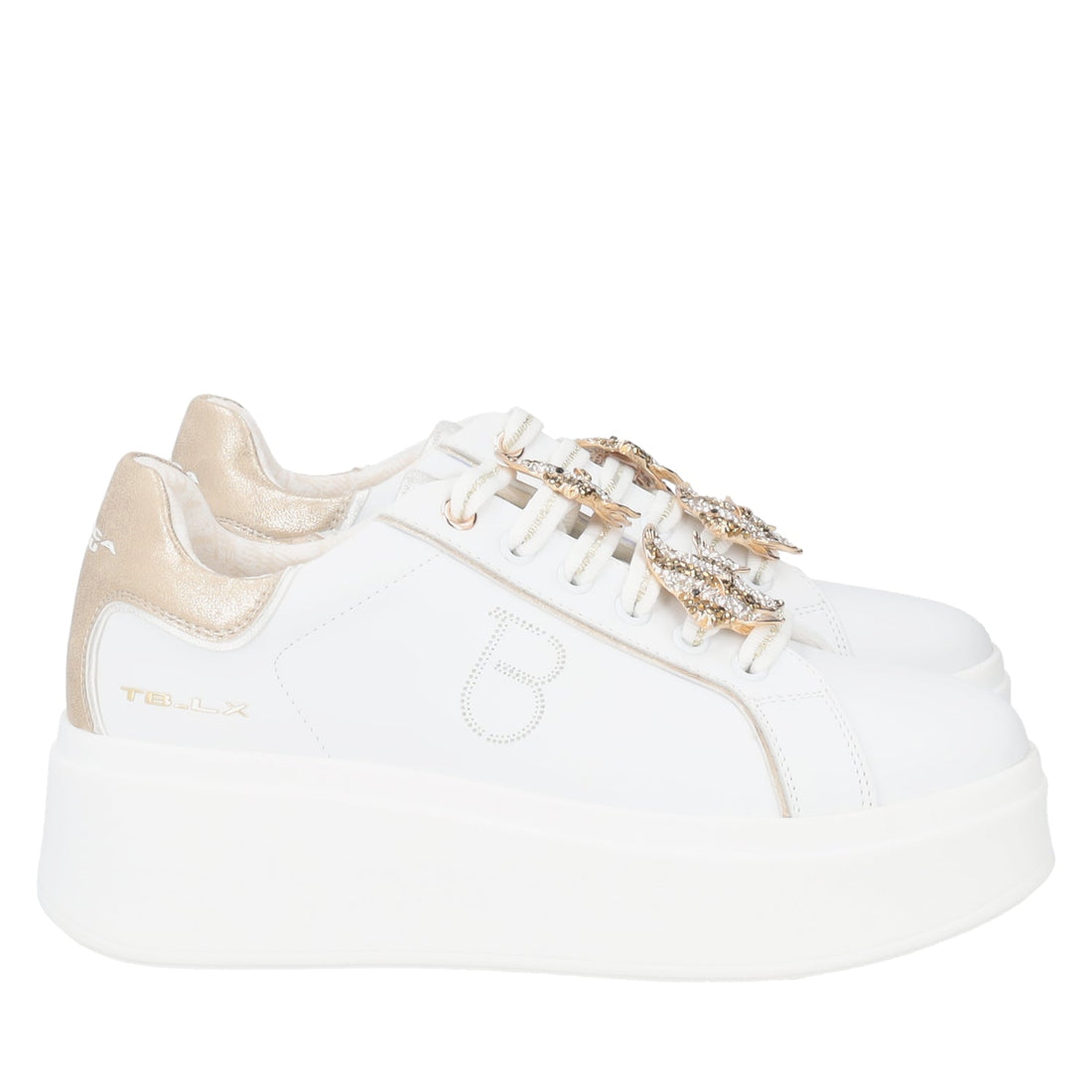 WHITE/GOLD ELETTRA SNEAKER WITH JEWEL ACCESSORY