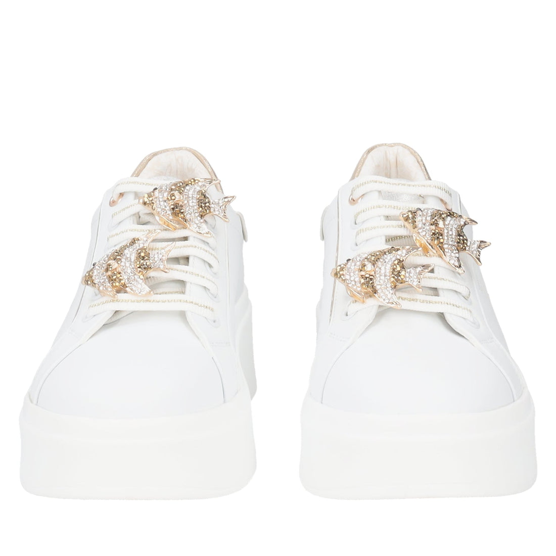 WHITE/GOLD ELETTRA SNEAKER WITH JEWEL ACCESSORY