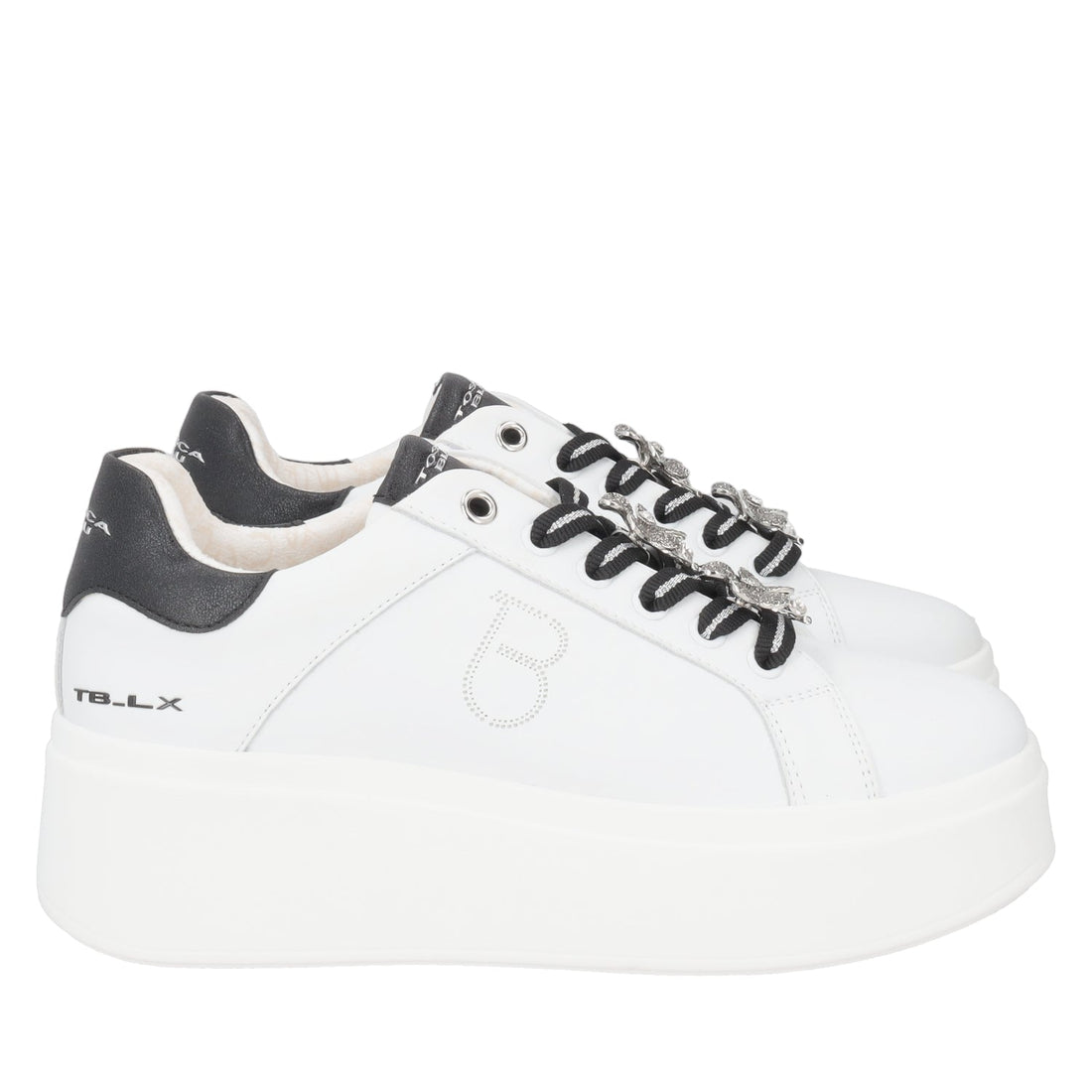 WHITE/BLACK SNEAKER ELETTRA WITH RHINESTONE FLOWERS