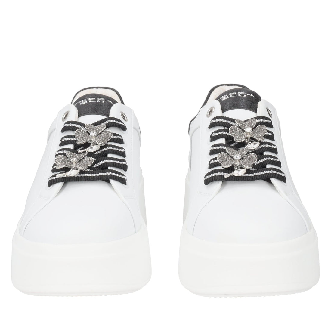 WHITE/BLACK SNEAKER ELETTRA WITH RHINESTONE FLOWERS