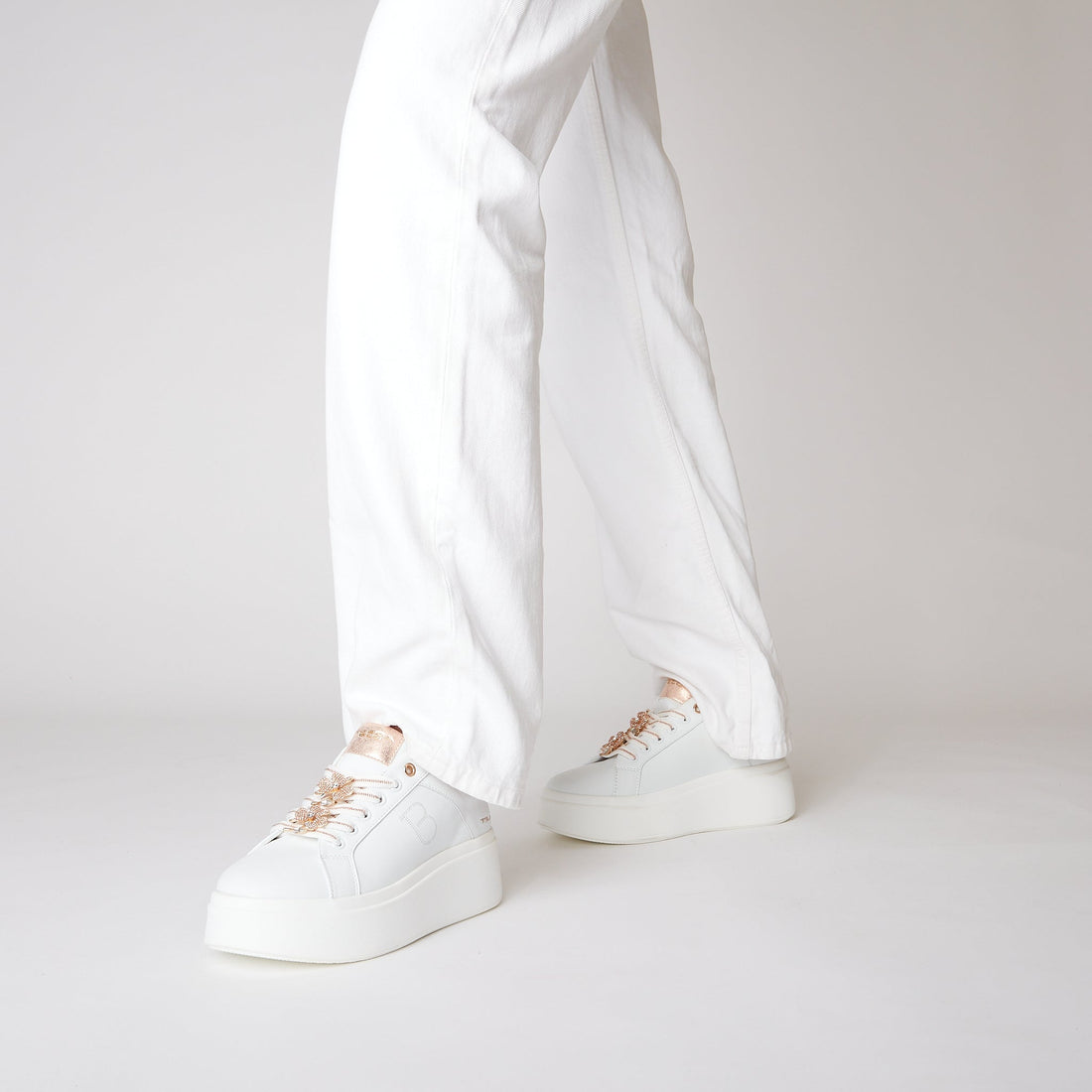 BIANCO/CIPRIA SNEAKER ELETTRA WITH RHINESTONE FLOWERS